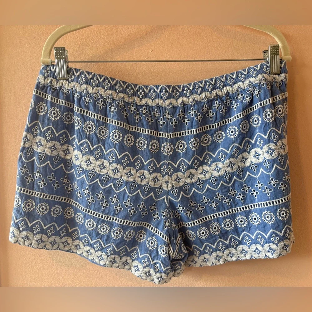 Love Sam Blue and White Embroidered Shorts fully lined in size large.